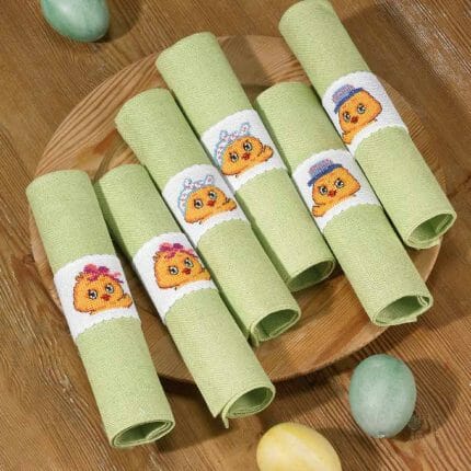 02-6547, permin, påskesbroderi, påskekylling, korsstingsbroderi, serviettringer, serviettring, påskekylling, småbroderi