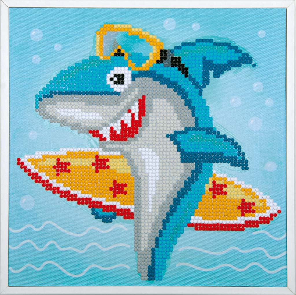 Surfing shark Diamond painting barnemotiver