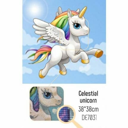 Himmelsk enhjørning, diamond painting, perlebroderi, unicorn, DE7031 flying unicron