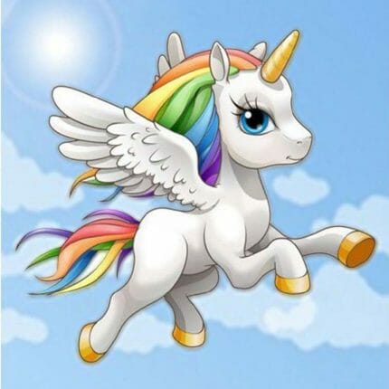Himmelsk enhjørning, diamond painting, perlebroderi, unicorn, DE7031 flying unicron