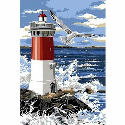Fyrtårn og bølger - Lighthouse and waves Diamond painting perlemotiv fra Collection D'Art