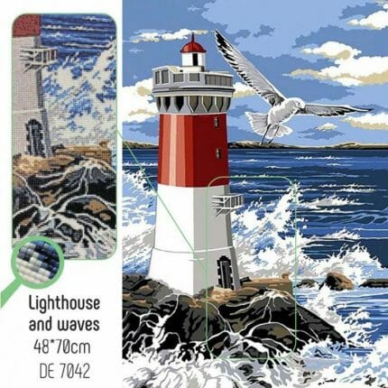 Fyrtårn og bølger - Lighthouse and waves Diamond painting perlemotiv fra Collection D'Art