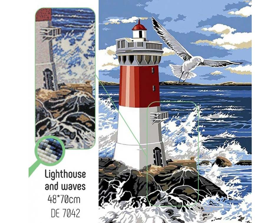 Fyrtårn og bølger - Lighthouse and waves Diamond painting perlemotiv fra Collection D'Art