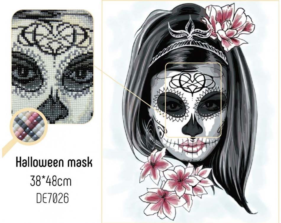 Halloween mask maske Diamond painting hodeskalle skjelett Perebroderi DE7026